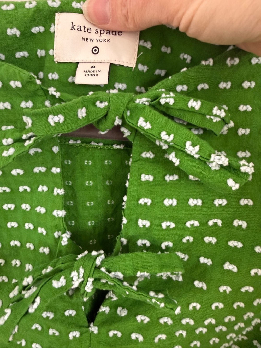 kate spade x target Green Puff-Sleeve Tie-Front Blouse with Tiny White Dot Print - Picture 2 of 3